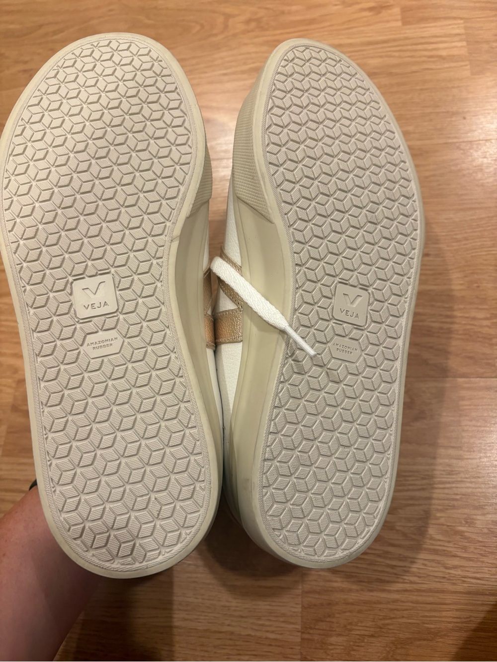 Veja White Leather Low-Top Sneakers with Gold V Accent - Picture 5 of 6